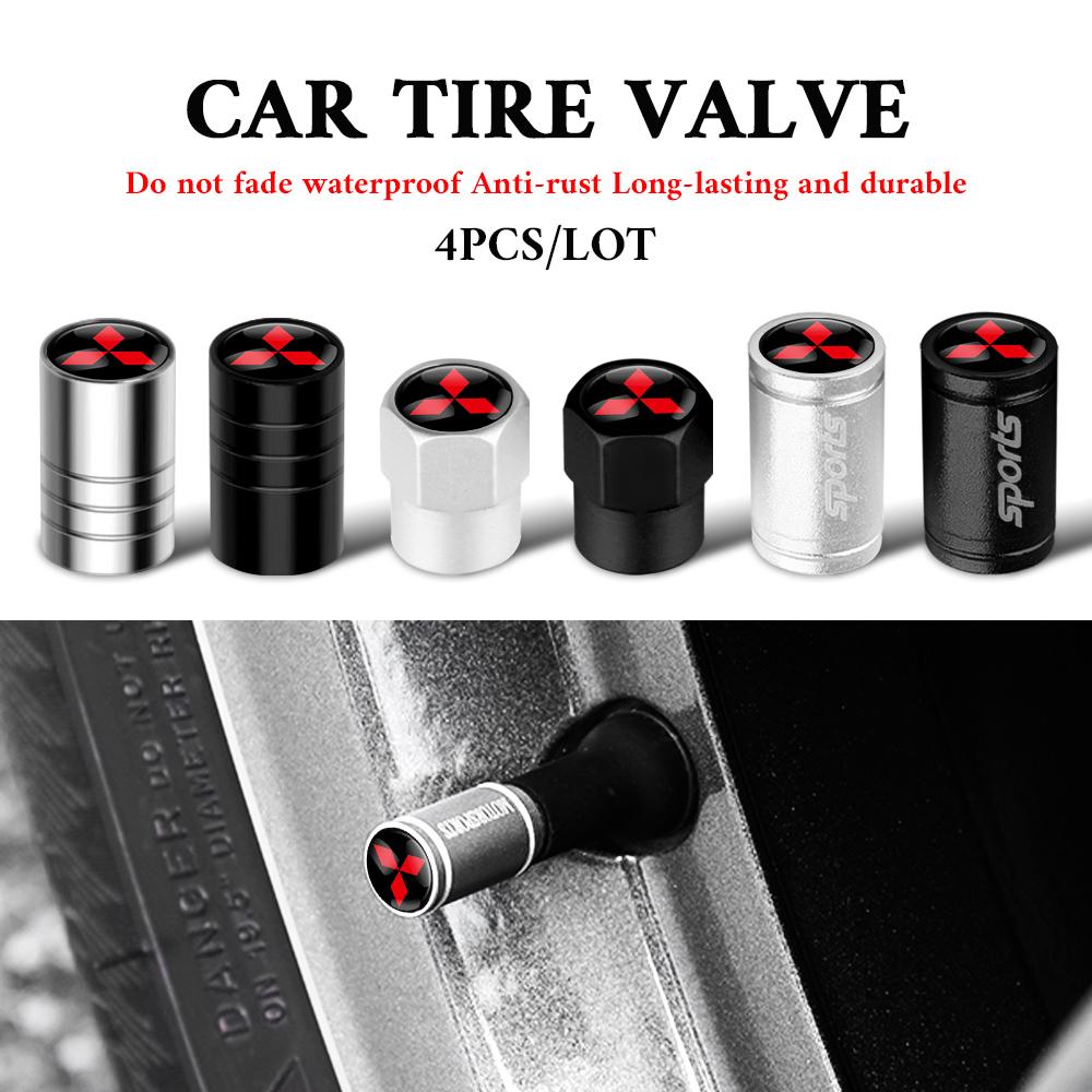 4Pcs Car Metal Wheel Tire Valve Caps Dust Accessories For Mitsubishi 9 Ralliart EX ASX L200 Colt Outlander Pajero Lancer Eclipse