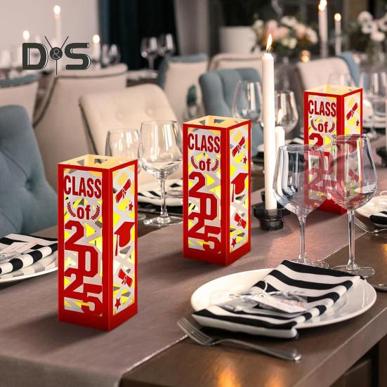 6 шт. освещенных выпускных центральных украшений для выпускного класса 2025 года, фонарики, украшения для выпускного со светодиодной подсветкой для выпускного вечера в колледже и средней школе