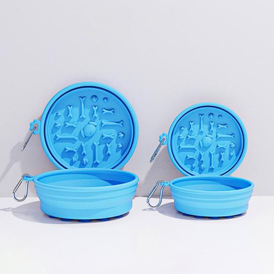 Foldable Pet Bowl, Portable Slow Feeder Bowl with Suction Cups, Non-Slip Silicone Collapsible Food Bowl for Cats Dogs