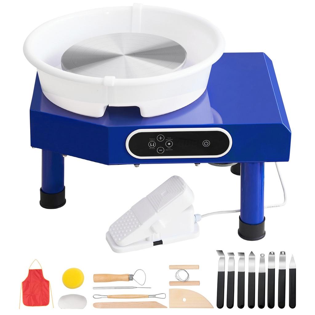 Pottery Wheel, 10 in Ceramic Wheel Forming Machine, 60-300 RPM Adjustable Speed with Foot Pedal, ABS Detachable Basin, Manual LCD Panel, Sculpting