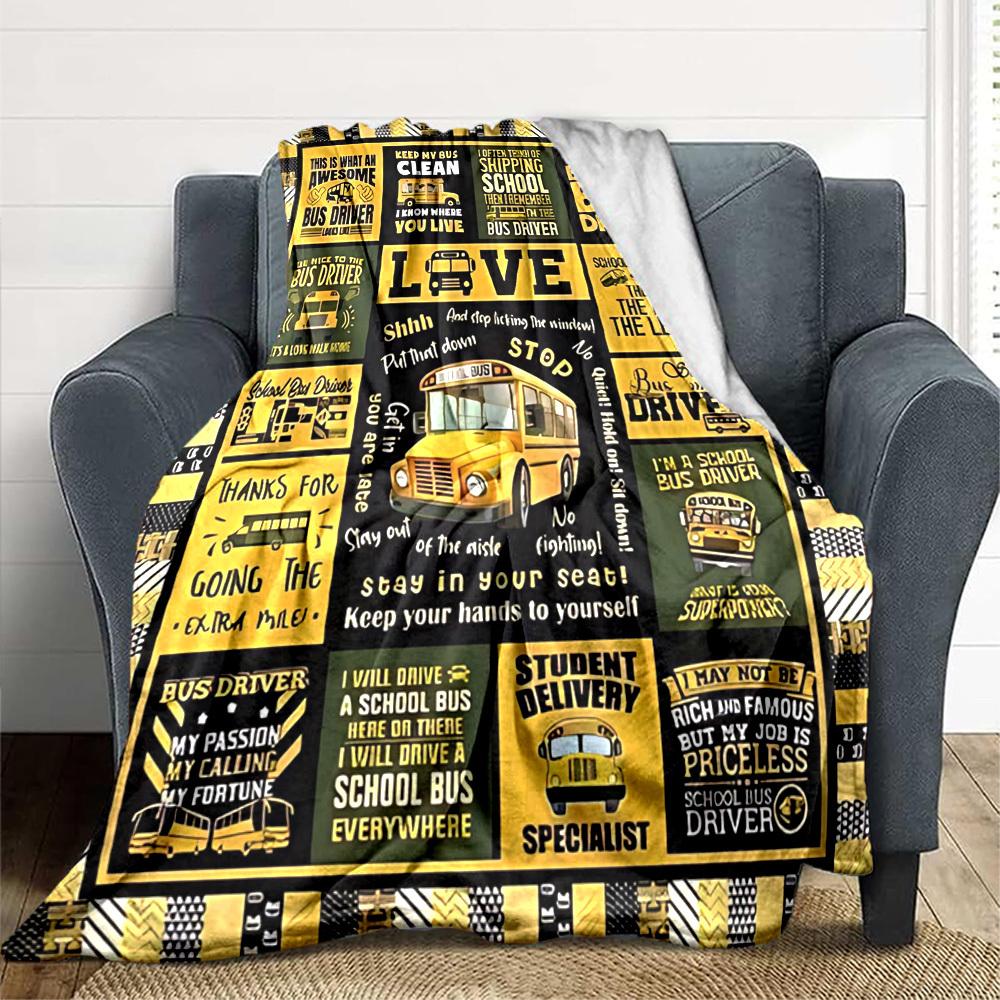 1pc bus driver Blanket, Lightweight Flannel Throw For Sofa, Bed, Travel, Camping, Livingroom, Office, Couch, Chair