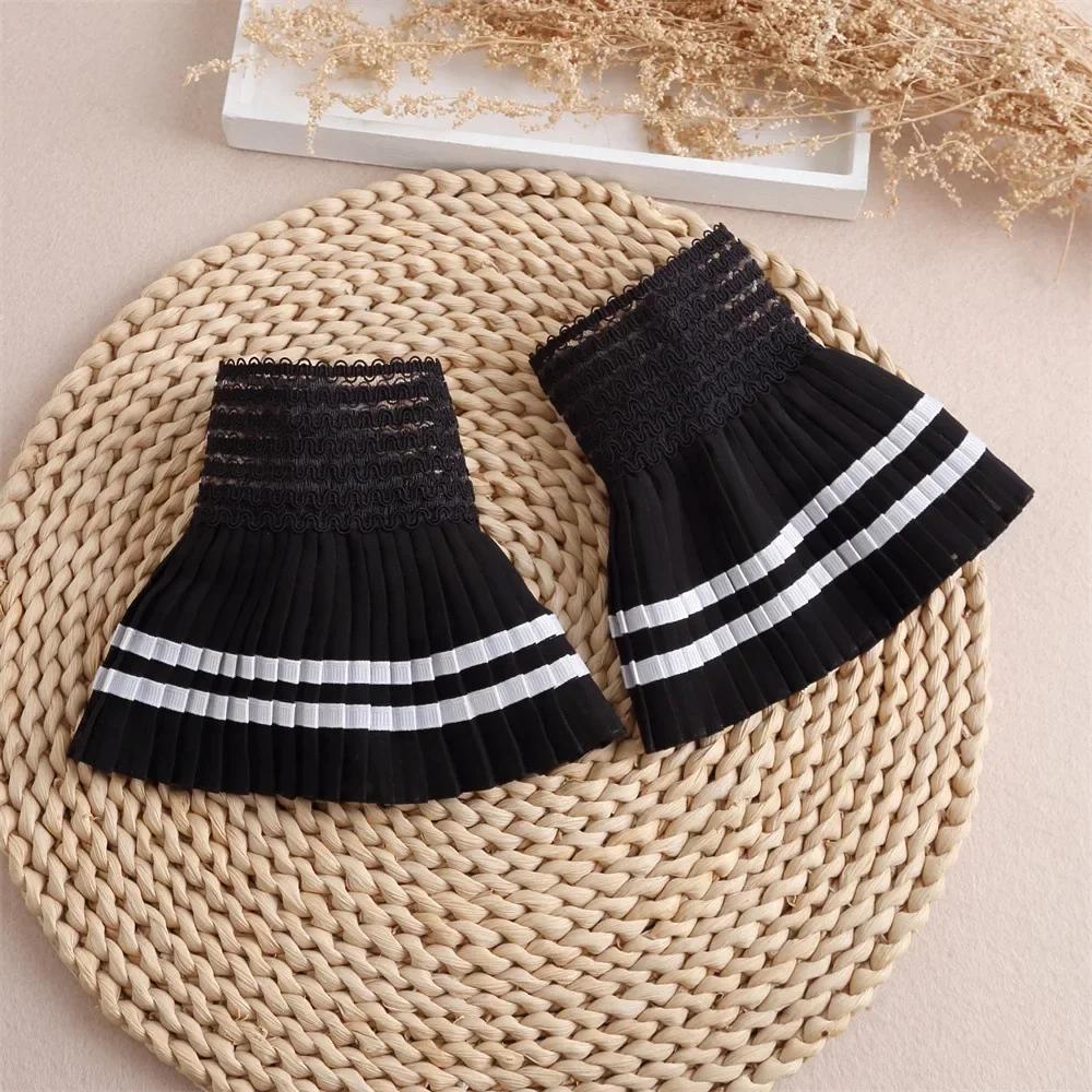 Women Detachable Sleeve Fake Cuffs Female Lace Thin Pleated Flare Sleeve False Cuffs Ruffles Wristband Decorative Accessory