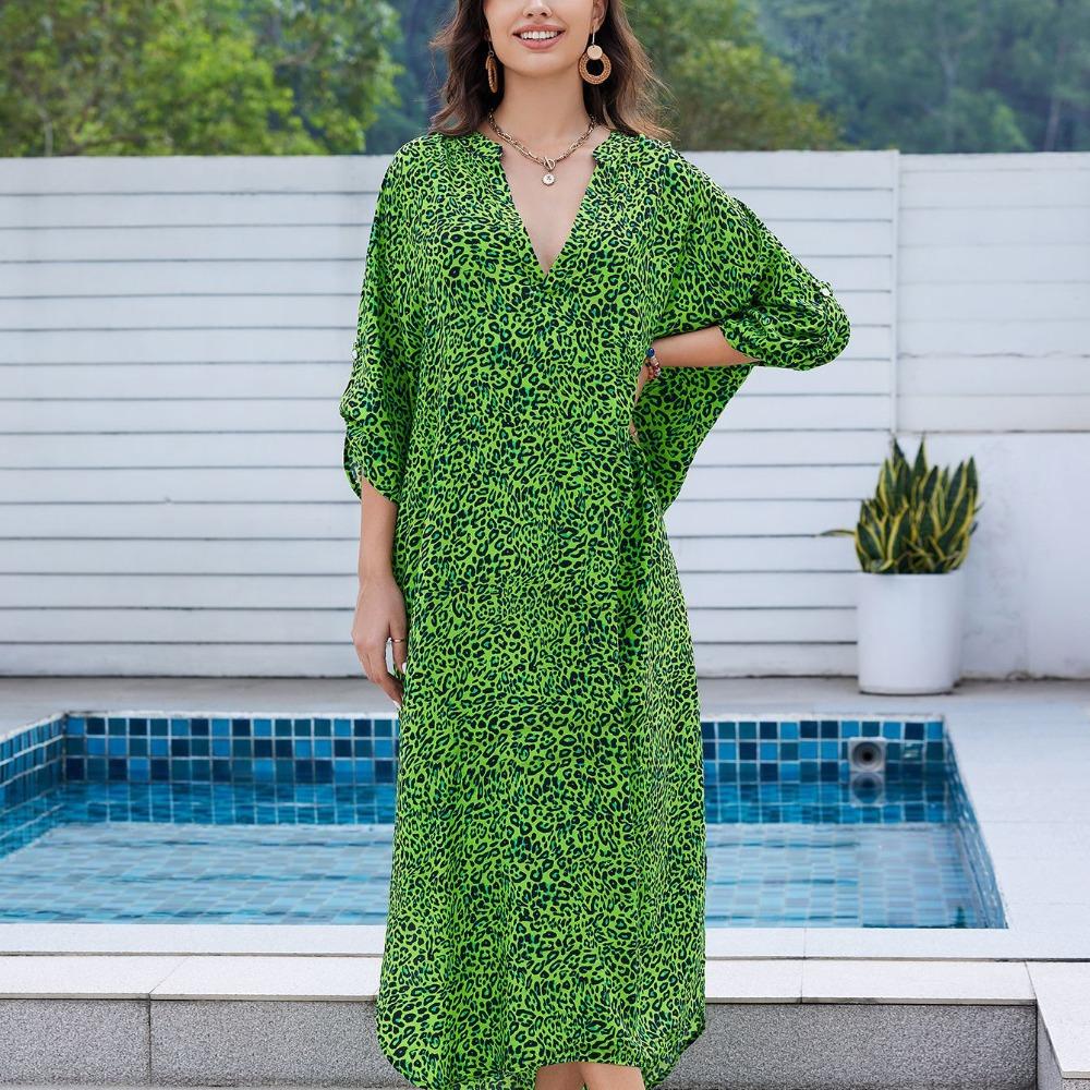 Loose Summer Sunscreen Smock V-Neck Beachwear Shirt Fashion Bikini Cover-Ups  for Women