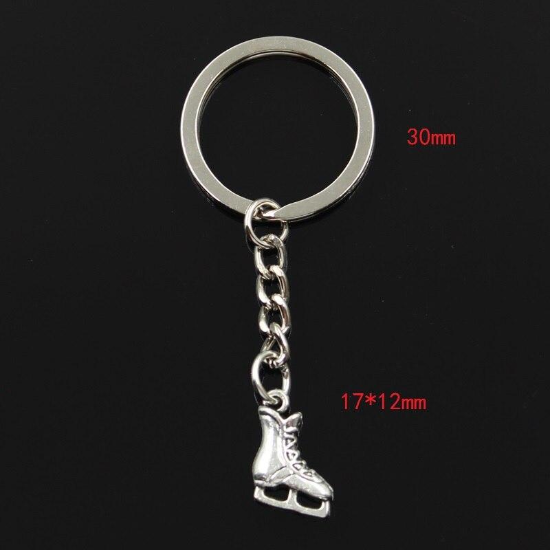 Fashion 30mm Key Ring Metal Key Chain Keychain Jewelry Antique Plated Ice Skates Shoes 17x12mm Pendant