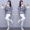 2025 Женский Повседневный Стильный Костюм-Двойка Большого Размера: Комплект футболка с рукавом пять четвертей и брюки длиной девять десятых с принтом