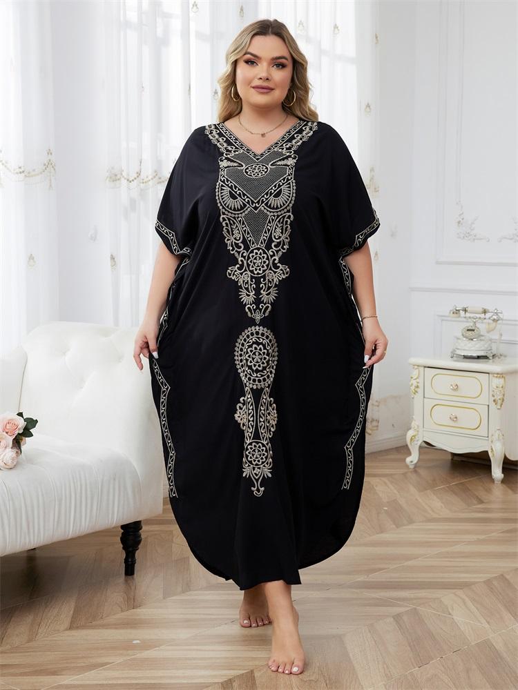 Летняя новая хлопковая блузка-бикини в стиле инди-фолк, с v-образным вырезом и вышивкой по бокам, свободное пляжное длинное платье, женская блузка для купания