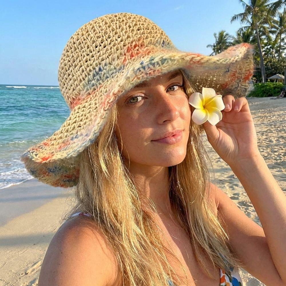 Foldable Wide Brim Straw Hat Colorful Women's Sun Visor Hats Casual Weave Bucket Hat Holiday
