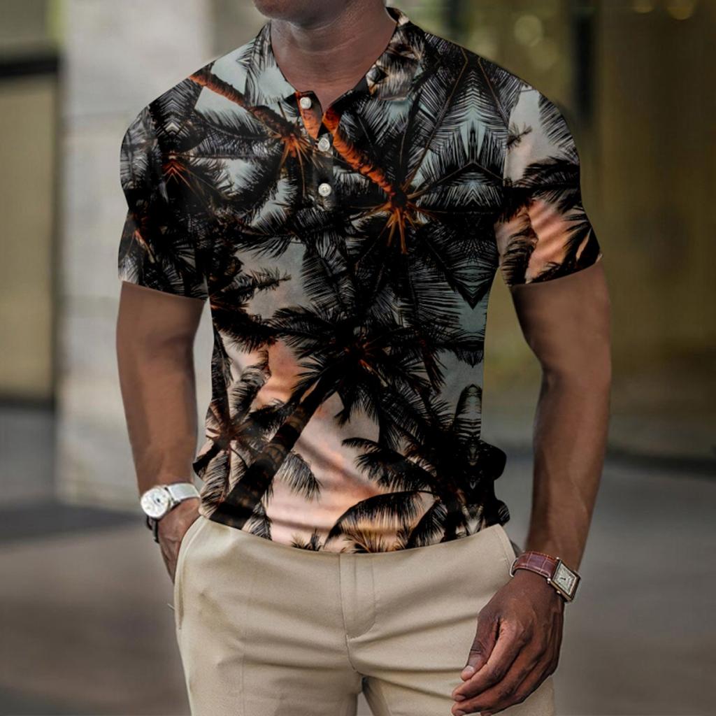 Men's Summer Hawaii Printed Golf Shirt Botton Short Sleeve Top Men's Casual Fashion Shirt