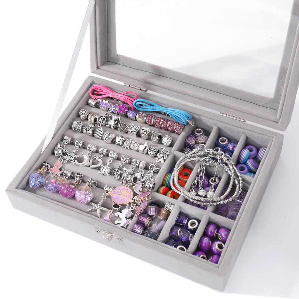 Набор подарочных коробок с кристальными браслетами для детей | Набор для рукоделия «Сделай сам» в ретро-вельветовой коробке