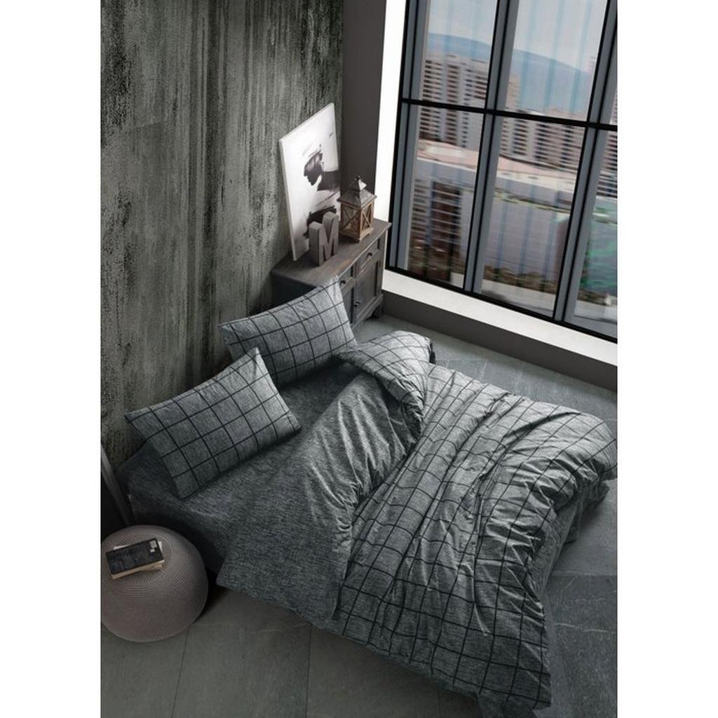 Parure de lit - 1 housse de couette 240 x 220 cm + 2 taies d'oreiller 60 x 60 cm - 100% coton renforcé - Noir
