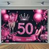 2D Глянцевый Черно-Розовый Фон для Фотосессии 50-й Счастливый День Рождения с Туфлями и Подарками