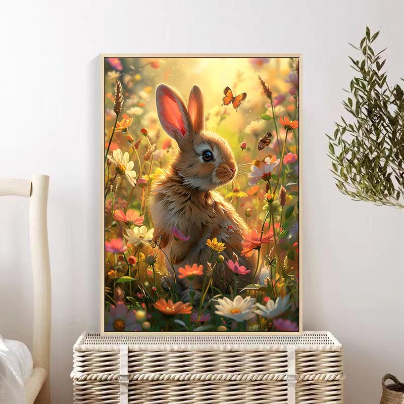 5d DIY Diamond Painting Cross Stitch Rabbit In The Flower Bushes Diamond Embroidery Mosaic Full Round Drill Home Decor
