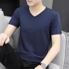 Летняя мужская футболка с V-образным вырезом из ледяного шелка, сплошной цвет, повседневный стиль, с коротким рукавом, приталенный пуловер, повседневная одежда, молодежный спортивный топ для подростков
