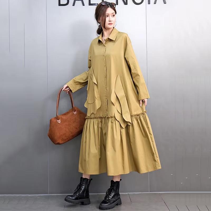 Xitao Casual A-line Full Sleeve Solid Color Mid-calf Dress GMM1052