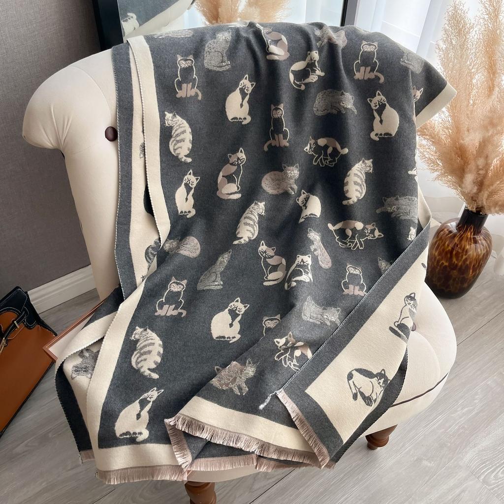 Autumn And Winter Animals, Cats, Sweet And Cute Ladies, Imitation Cashmere Warm Scarf, High-End Air Conditioner Shawl Scarf