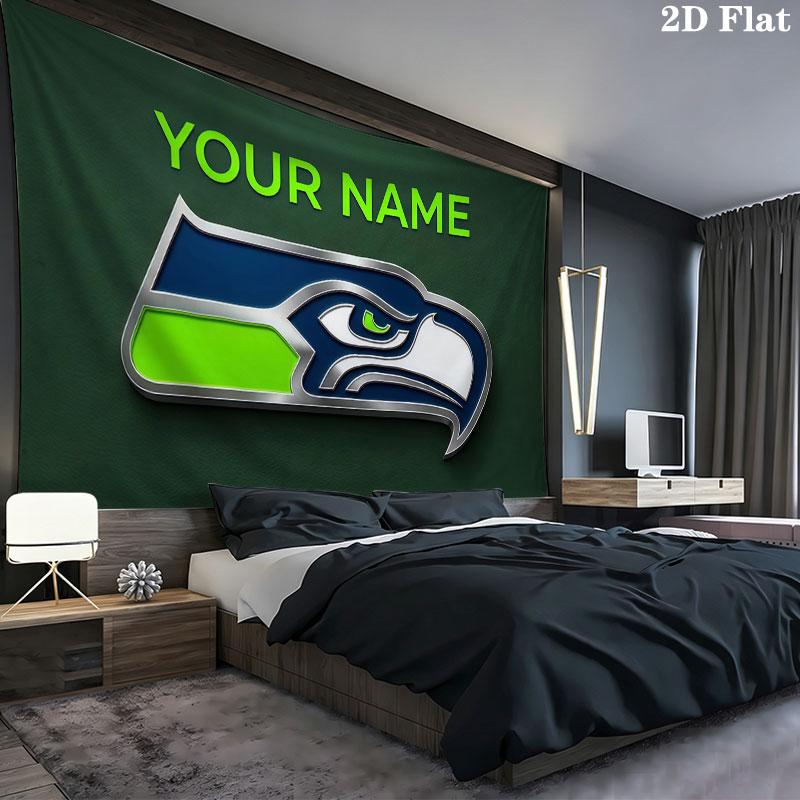 Custom Name,Seattle Seahawks Wall tapestry, aesthetic printed fabric blanket, suitable for bedroom, living room, and home decor.