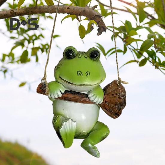 Swing Frog Figurine Hanging Resin Animal Statue Sculpture Pendant Indoor Outdoor Patio Yard Garden Decoration Ornament Christmas Gift