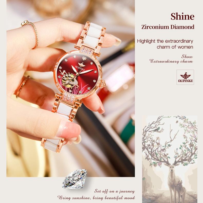 OUPINKE Брендовые часы Модный бренд Diamond Elk Автоматические механические водонепроницаемые женские часы Женские часы