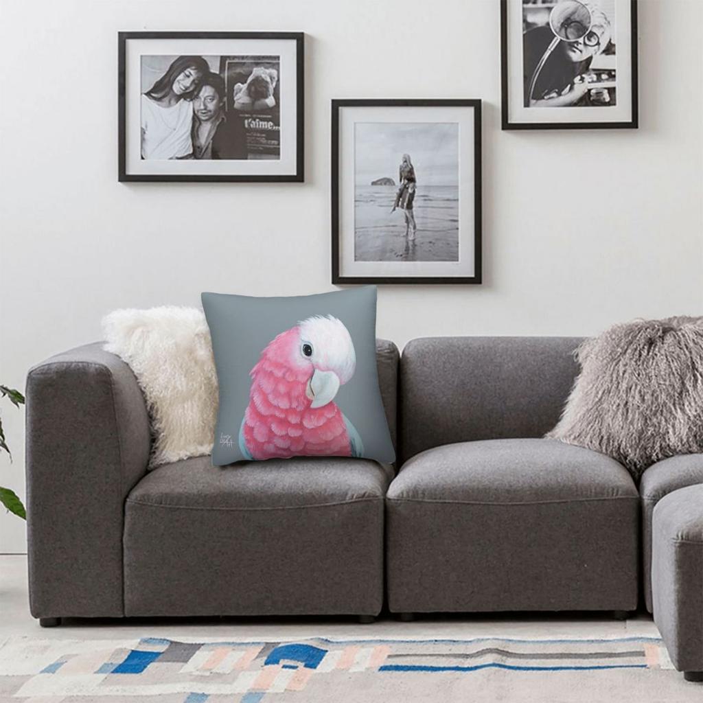 Pink And Grey Galah Square Pillowcase Polyester Linen Velvet Printed Zip Decorative Throw Pillow Case Room Cushion Cover 18"