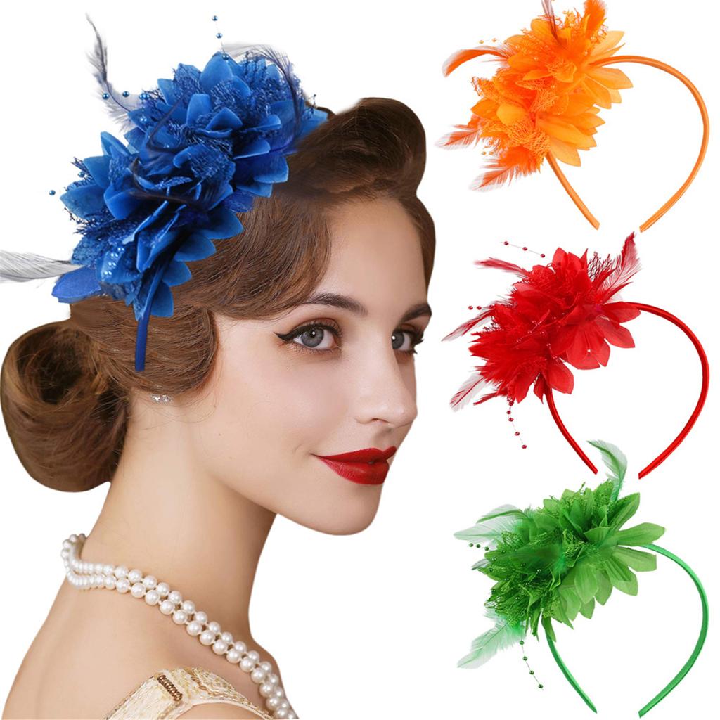 1900S Flapper Feathered Flower Headband For Carnival Party Antique Hair Decoration With Soft Band for Music Festival