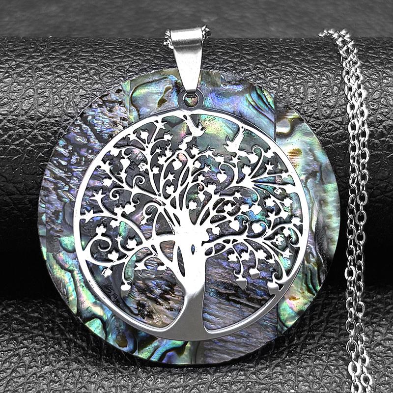 Дерево Жизни Нержавеющая Сталь Раковина Абалона Натуральная Цепочка для Ожерелья Золотой Цвет Ожерелья Раковина Перламутра Boho Украшения ожерелье NX