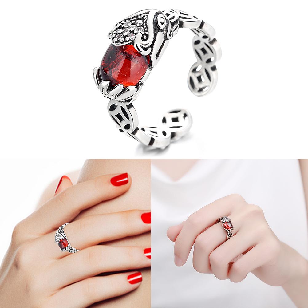 Pixiu Ring Retro Feng Shui Amulet Open Adjustable Ring Buddhist Mani Mantra Wealth Ring Wealth Lucky Jewelry Ring