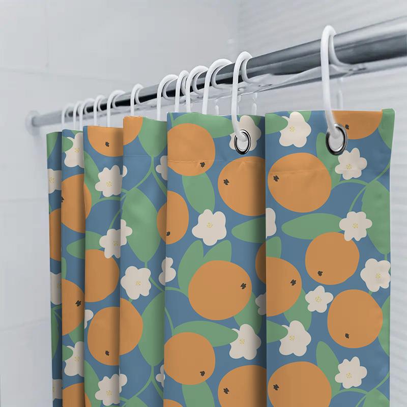 Orange Blossom Shower Curtain Bright Blue Floral Pattern For Bathroom Decorations Made With Waterproof Polyester Fabricavailable