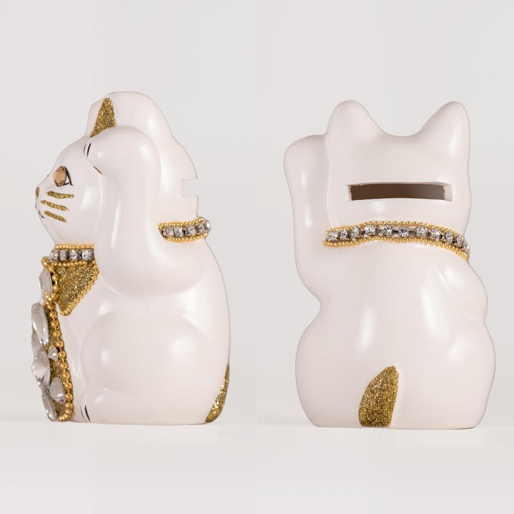 Кошка на удачу, ювелирное изделие, кошка-левша, кошка на удачу, кошка Манеки, украшение фэн-шуй, коробка для пожертвований, белая (S-РАЗМЕР Белый) Поднятый/Керамика_Счастливый (jw_S