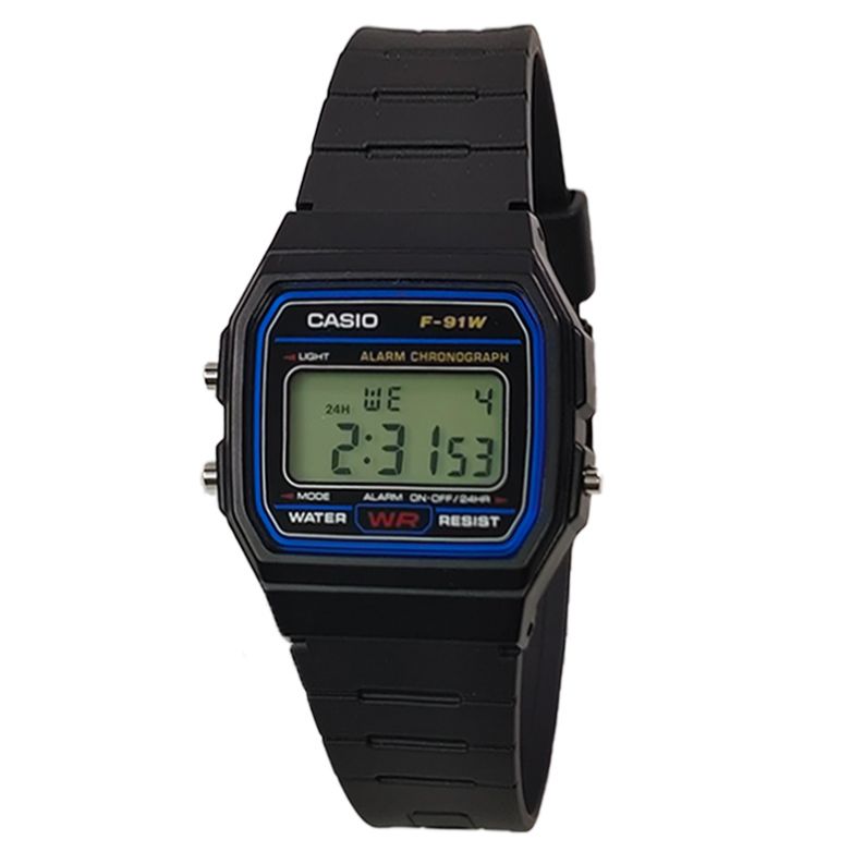 Casio Часы из Коллекции на Кварцевом Механизме с Резиновым Ремешком Унисекс Черный Циферблат F-91W-1(Watch5--)