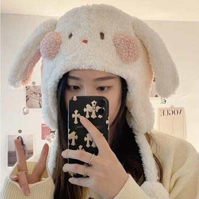 Мультяшный милый кролик с большими ушами женская новая зимняя утолщенная теплая плюшевая шапка-ушанка