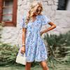 Spring Summer Fashion Women V Neck Short Sleeve Loose Chic Floral Printed Dress
