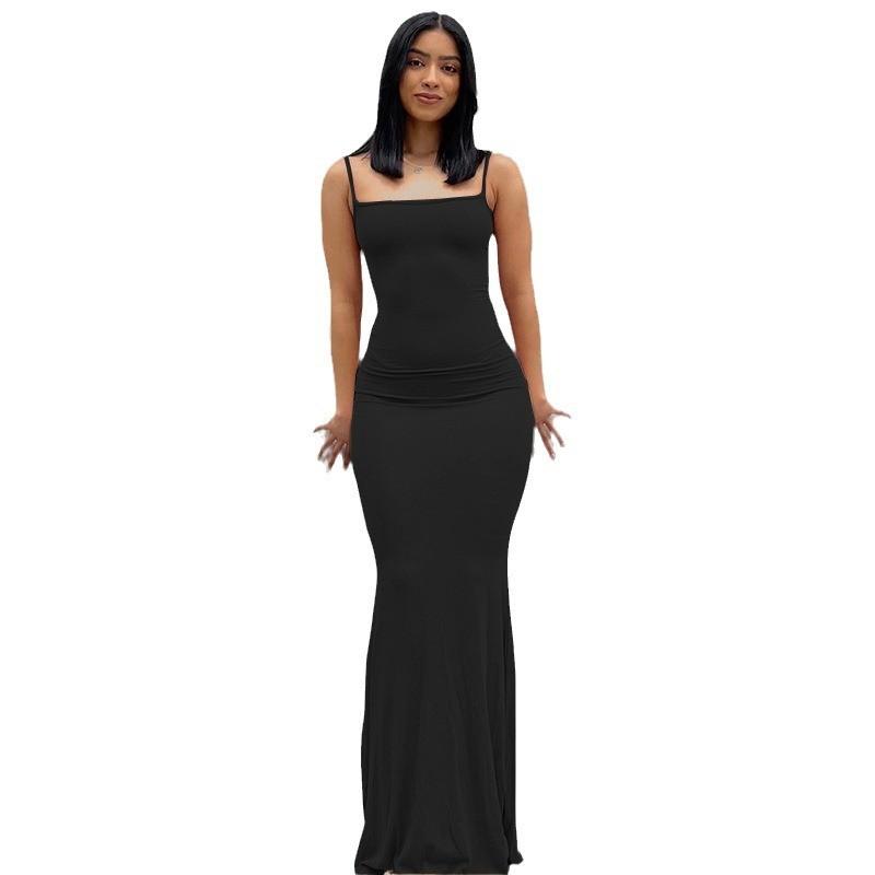 Solid Color Slim Fit Dress With Backless Design For Casual Wear