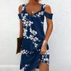 Женское праздничное платье со свободным подолом и цветочным принтом с v-образным вырезом и открытыми плечами без рукавов для свиданий длиной выше колена, винтажное женское мини-платье, женская одежда