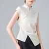 New Chinese Stand-up Collar Shirt for Women New Women's Irregular Hem Retro Slanted Button Waist Top