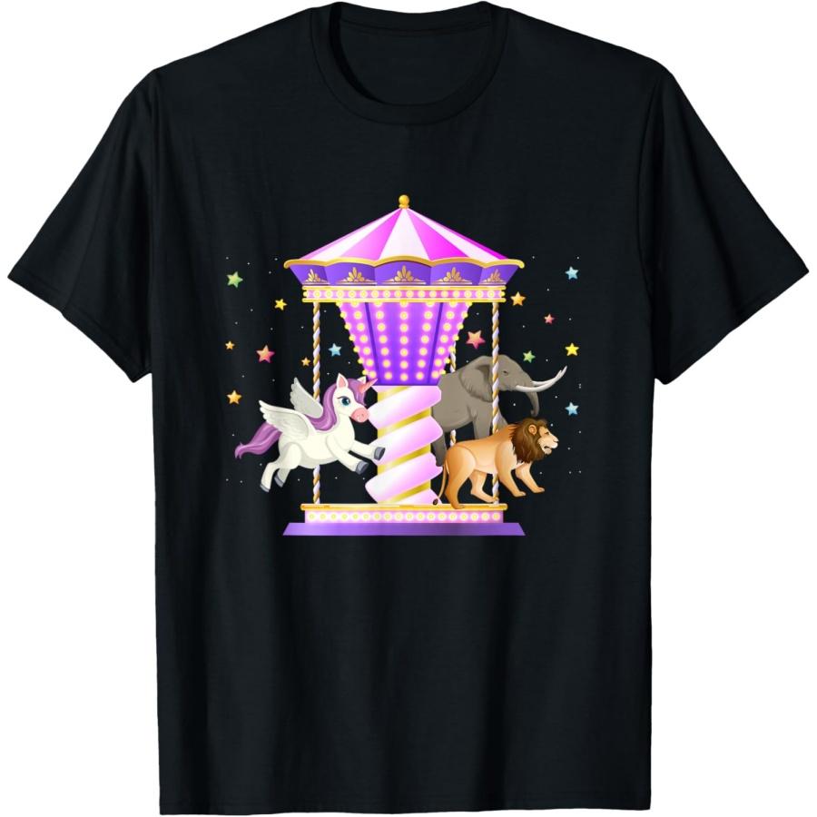 Circus Carousel Unicorn Lion Elephant Amusement Park T-Shirt