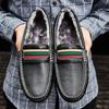 Зимние лоферы большого размера для мужчин, кожаные мужские повседневные мокасины, мужские туфли для вождения, слипоны, плоская подошва