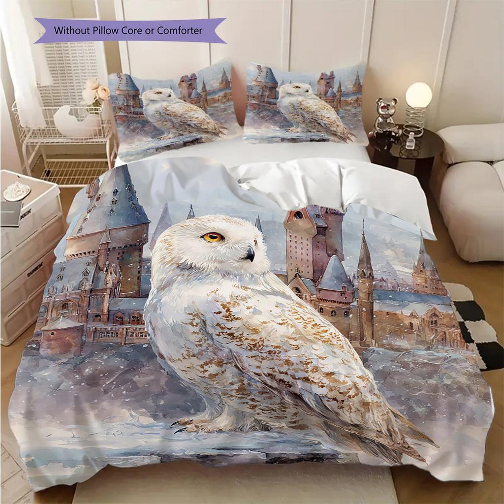 Owl Pattern Bedding Quilt Set Quilt Cover Pillowcase Home Decoration Birthday Gift (1 * duvet cover + 2 * pillowcase, without core)