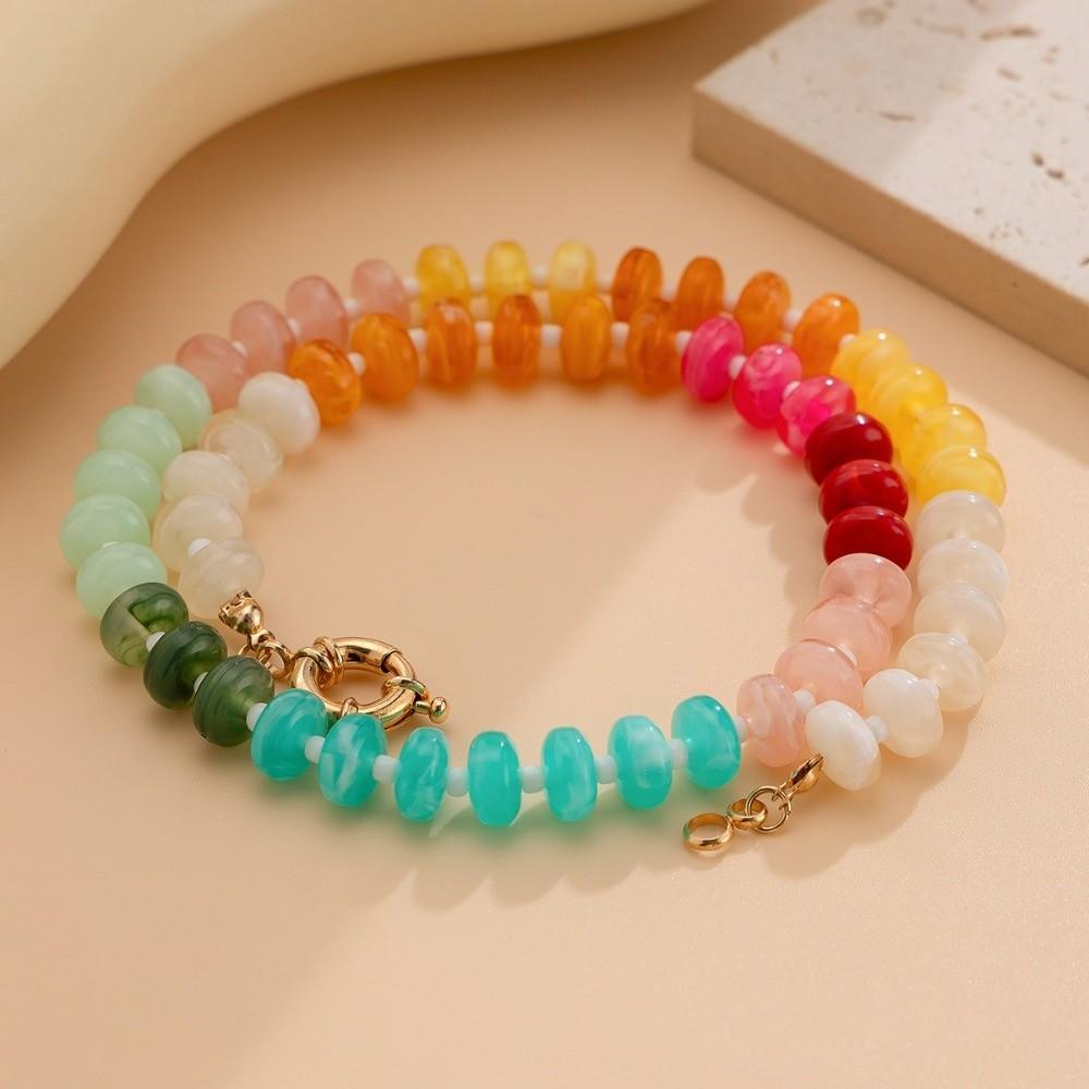Acrylic Colorful Beads Choker Necklace Bohemian Y2K Neck Jewelry Rainbow Clavicle Chain for Women
