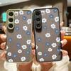 Акриловый жесткий синий цветочный узор матовый чехол для Samsung S25 Ultra S24 Fe S23 S22 A16 A15 A56 A55 A35 ударопрочный прозрачный защитный чехол для линз с мягкими краями