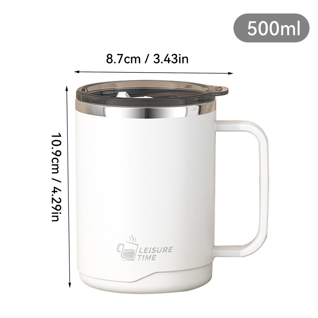 500ml 304 Stainless Steel Milk Coffee Cup Mug Double-Layer Insulated Drinking Cup With Handle Reusable Sealed Water Cup