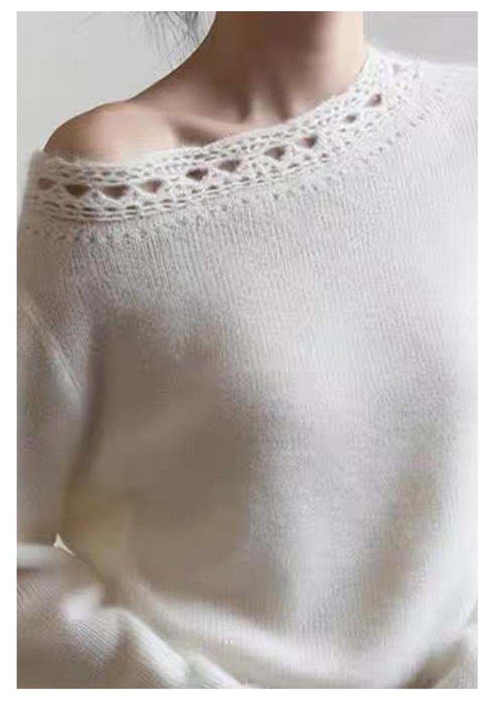Women's French Cashmere Sweater: Cozy, Loose-Fit, Thick Knit Crochet for Inner or Outer Wear