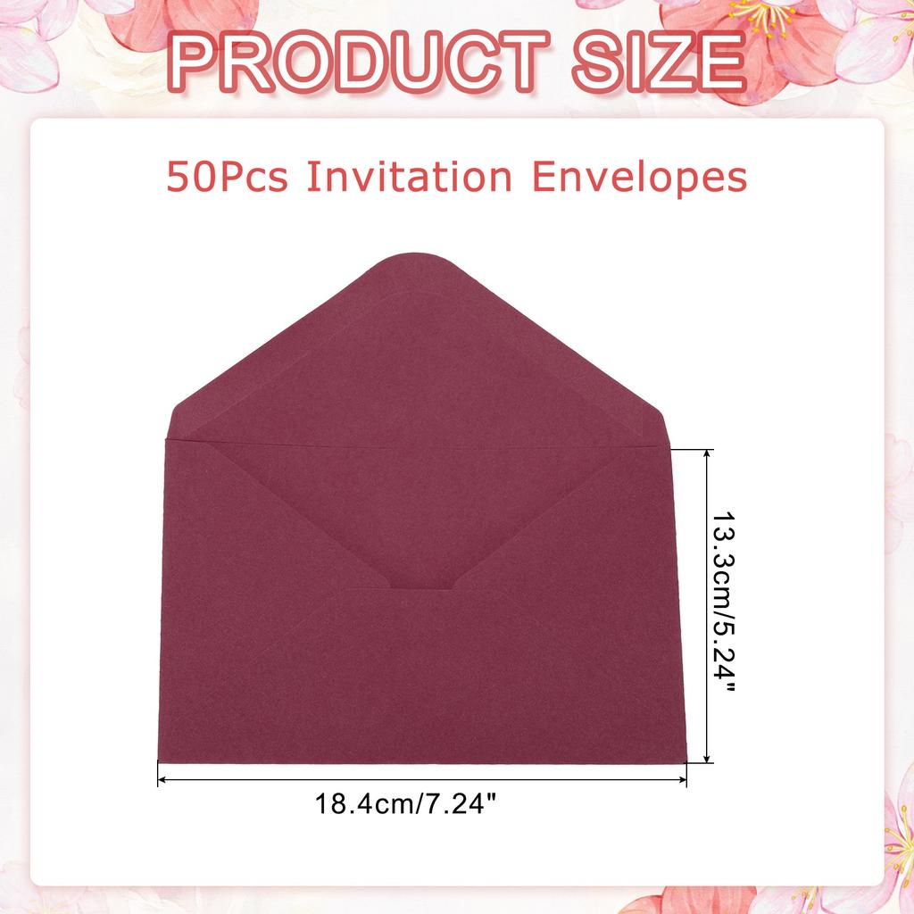 50Pcs 7x5 Inch Invitation Envelopes A7 Greeting Card Envelopes V-Flap Envelopes Card Sleeves for Mailing Wedding Birthday Gift