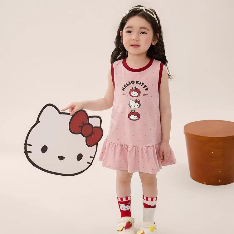 Cute Cartoon Polka Dot Tank Dress For Girls Sporty Summer Casual Sleeveless Mini Dress