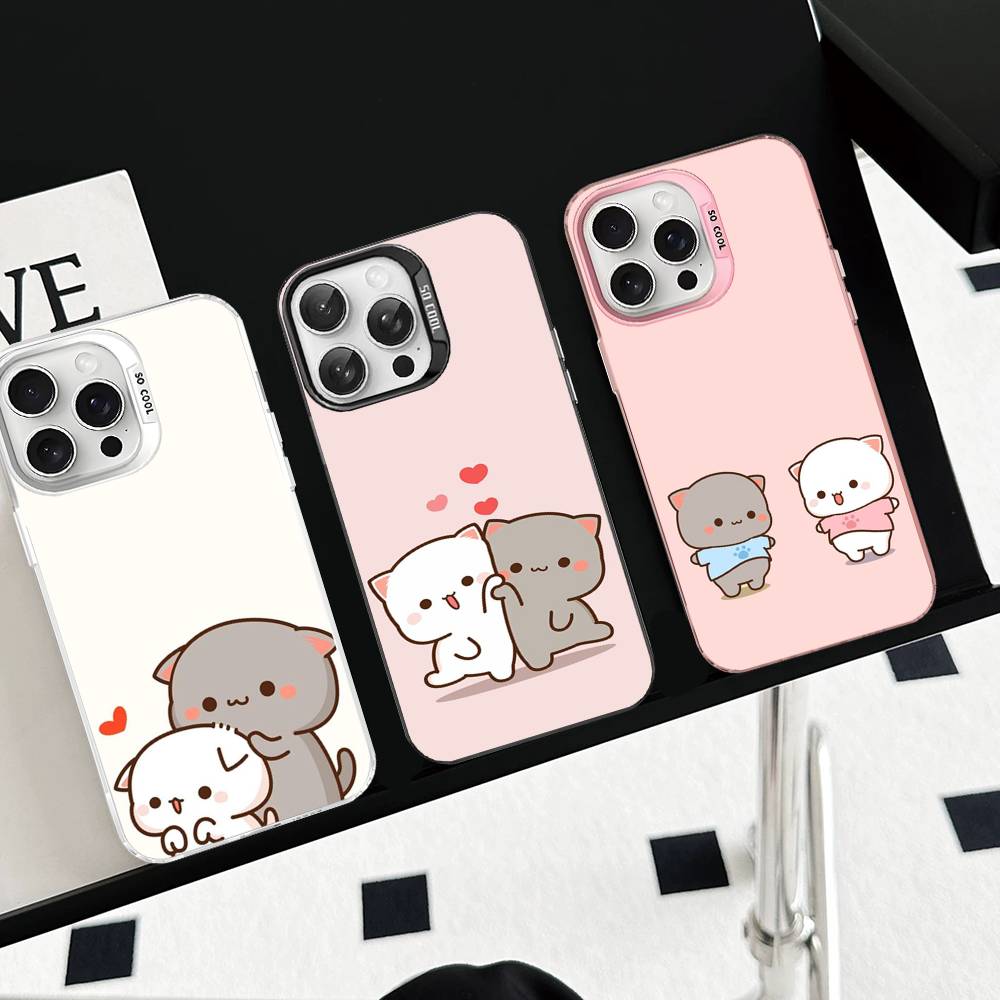 Мультяшный Милый Кот Чехол для Телефона Для iPhone 17 16 15 14 11 12 13 Pro Max Plus Pro Цветной Серебряный Чехол