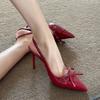 Бордовый цвет слово с бантом туфли-лодочки на высоком каблуке лето новый тонкий каблук красивые сандалии с закрытым носком