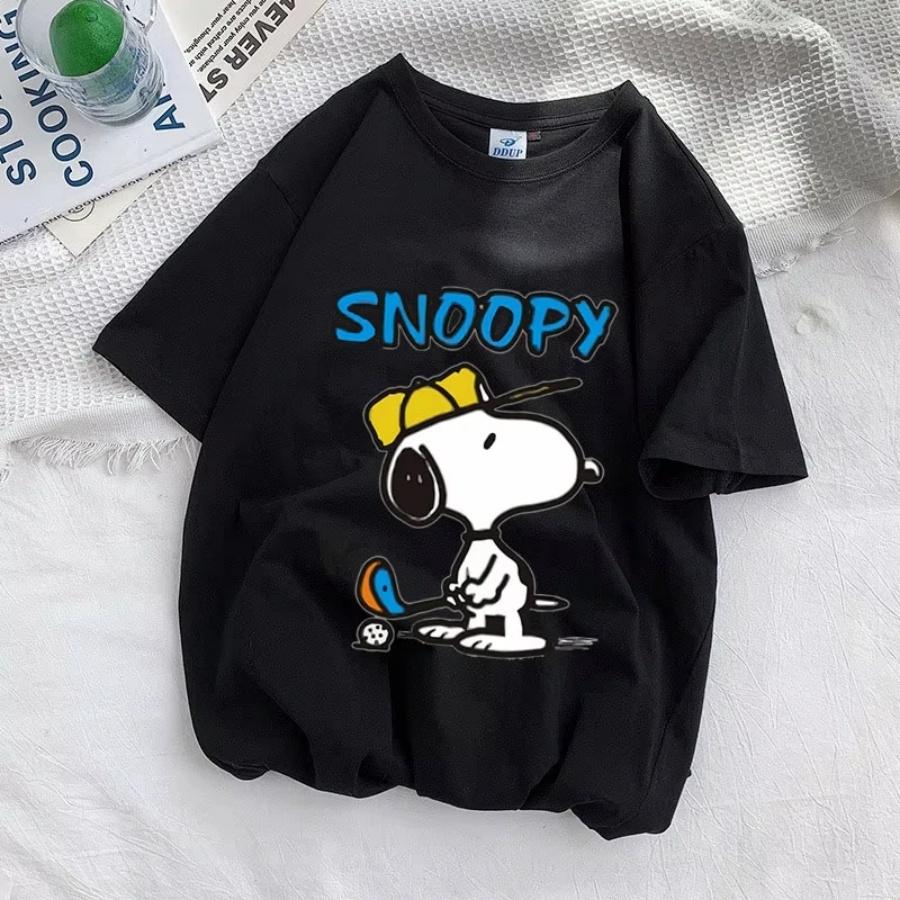 Летняя женская футболка Snoopy Sport Синяя с коротким рукавом 100% хлопок Мужская футболка Топы Мультяшная Аниме Модная Одежда для Пары Топы