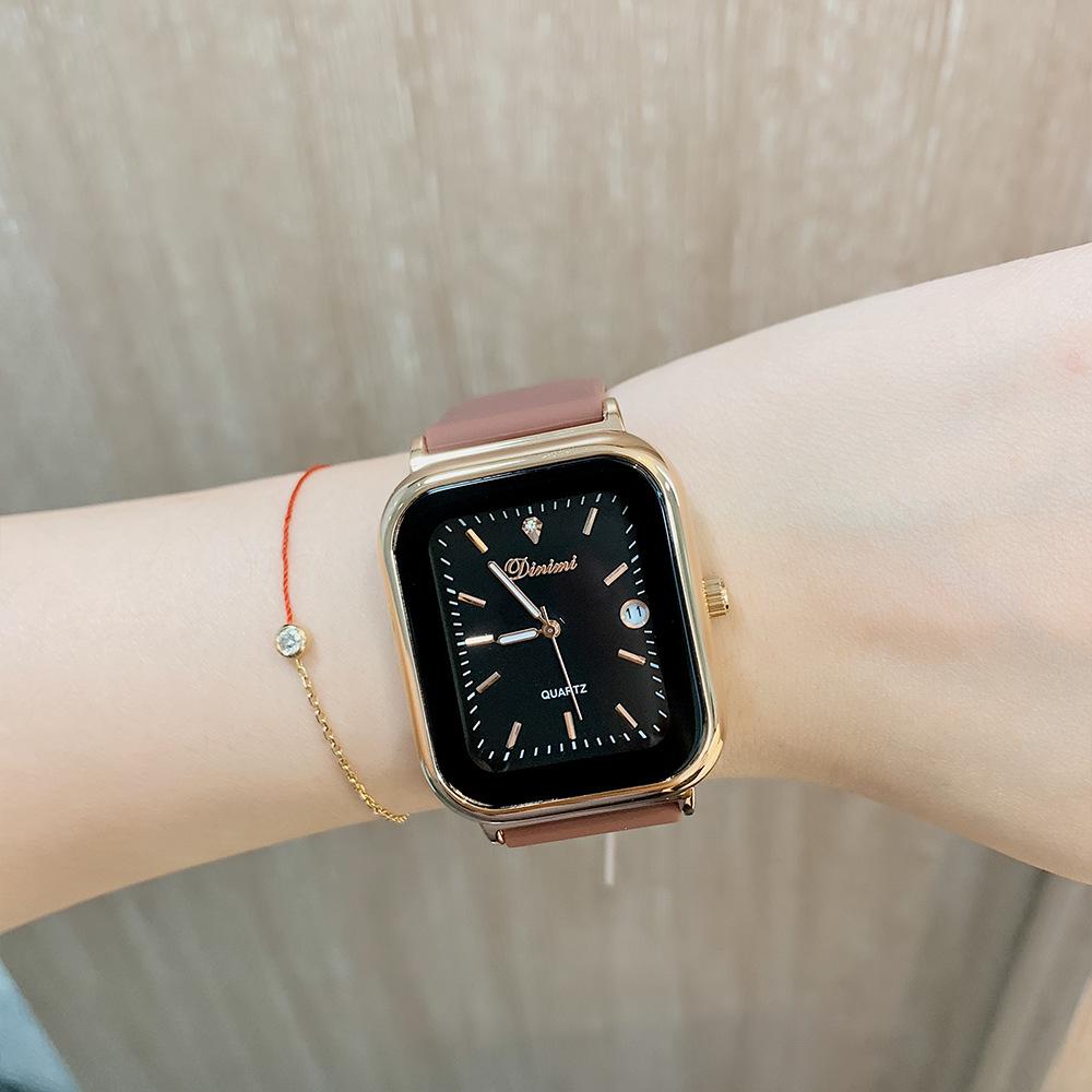 Новые простые квадратные легкие роскошные поясные часы с календарем, кварцевые часы Niche, модные повседневные женские часы