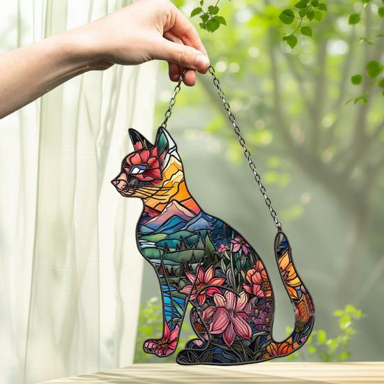 Красочный кот, подвесное украшение на окно, передняя дверь, настенный подвесной акриловый котенок, животное, орнамент, кулон, рождественский фестиваль, подарок