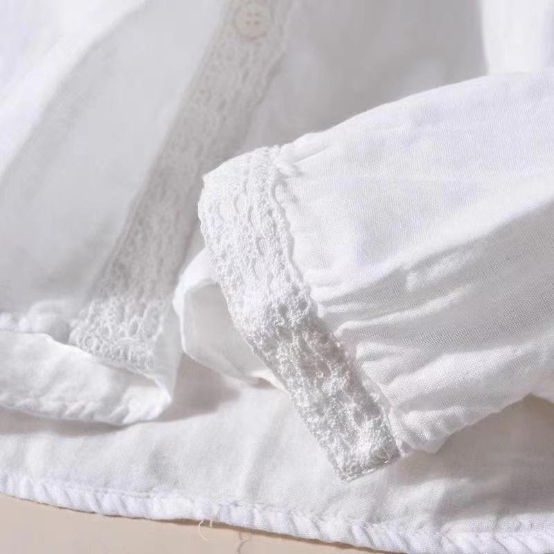 Women's Retro Cotton & Linen Lace-Stitched Long Sleeve Shirt: Spring/Summer Collection