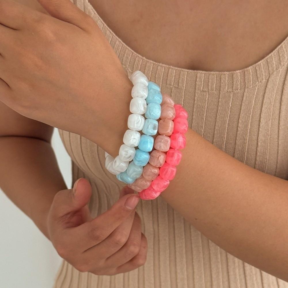 4Pcs Multicolor Round Bangles Marbling Cuff Bracelet Set Vintage Beads Bracelet Set Jewelry